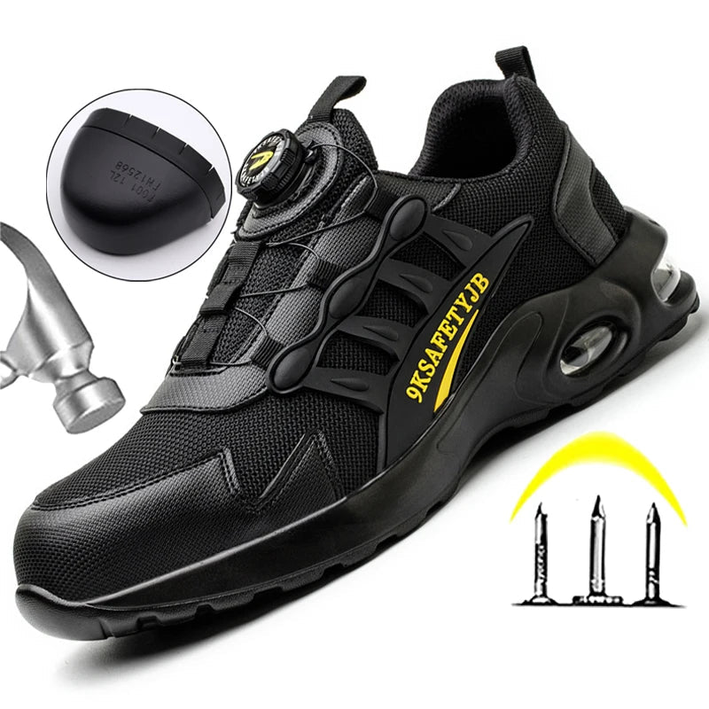 Men's Rotating Button Safety Shoes Steel Toe Puncture-Proof