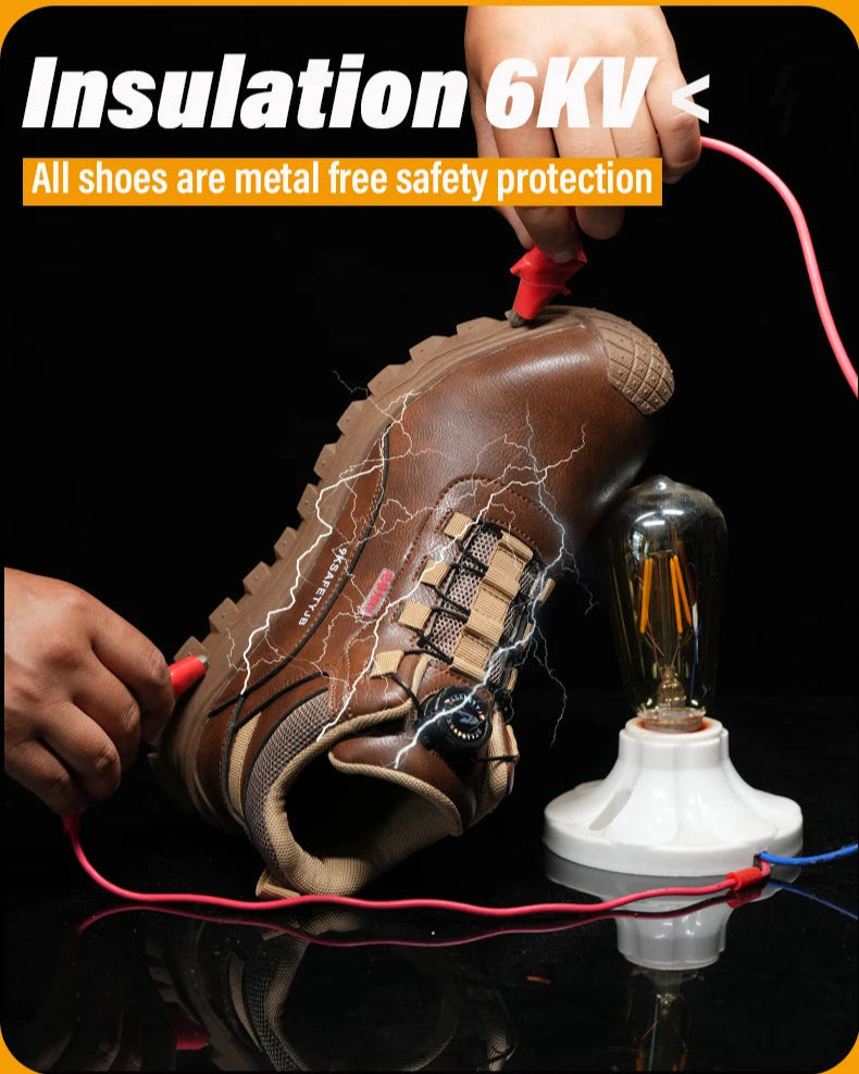 Rotating Button Safety Boots, Steel Toe Boots Waterproof Non-slip