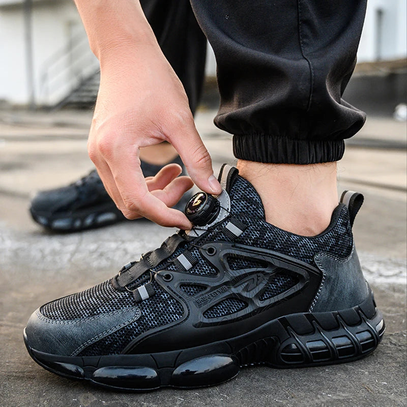 New Rotating Button Work Sneakers Safety Shoes Men Steel Toe Shoes