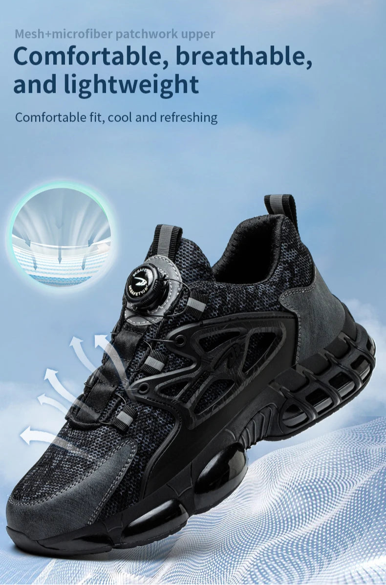 New Rotating Button Work Sneakers Safety Shoes Men Steel Toe Shoes