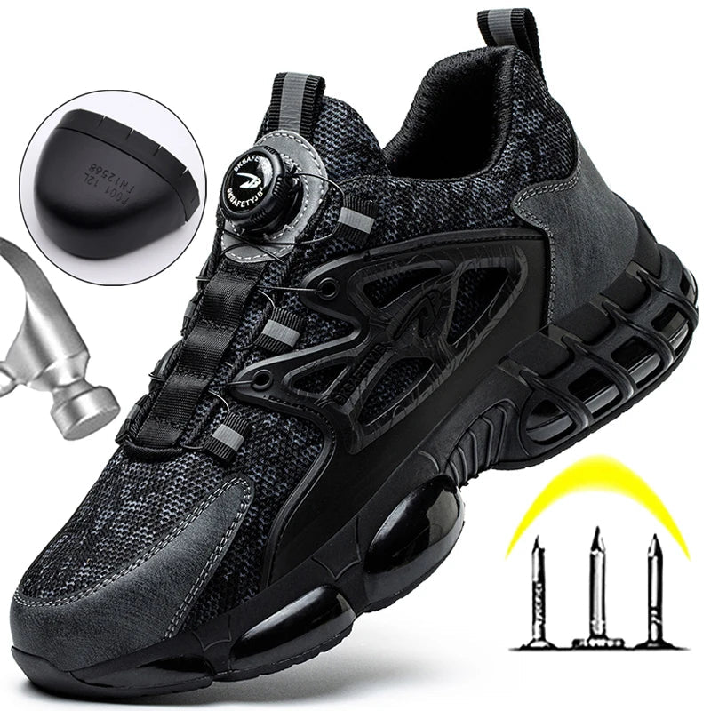 New Rotating Button Work Sneakers Safety Shoes Men Steel Toe Shoes