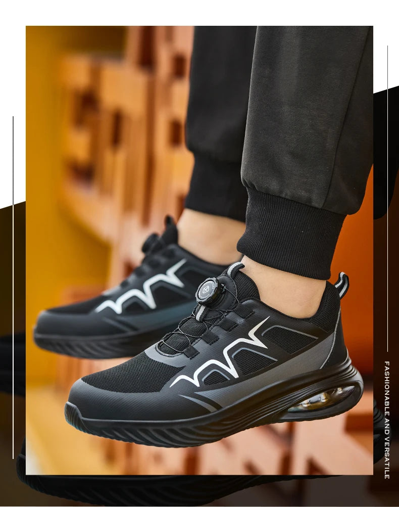 Fashion Safety Shoes Rotating Button Work Sneakers Steel Toe Shoes