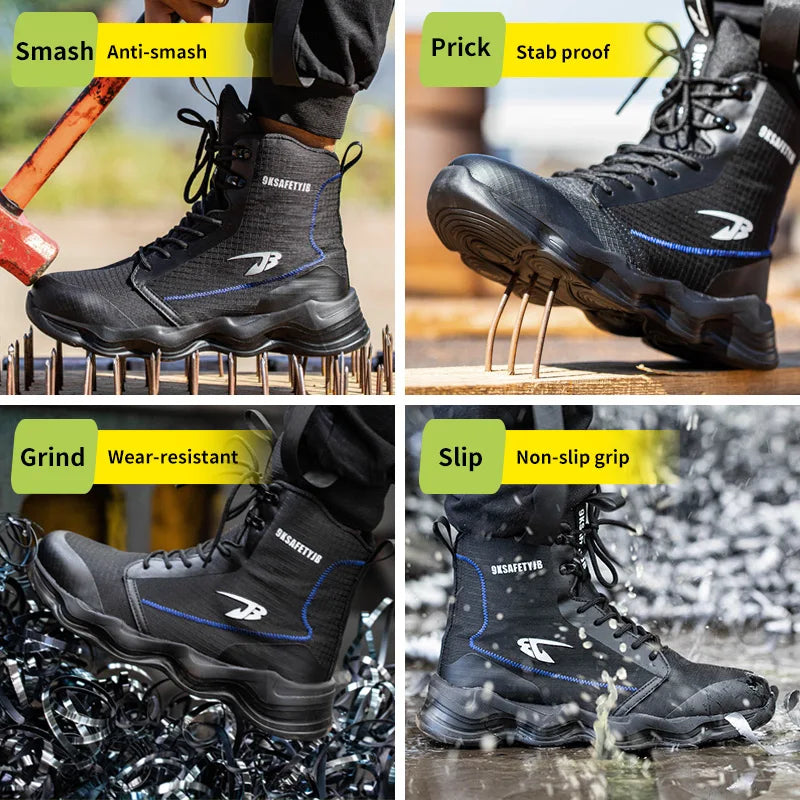 2025 New Safety Shoes Men Boots High Top Work Sneakers Steel Toe Cap