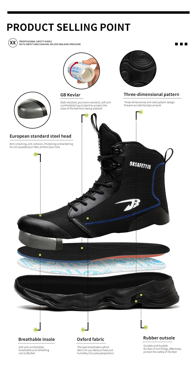 2025 New Safety Shoes Men Boots High Top Work Sneakers Steel Toe Cap