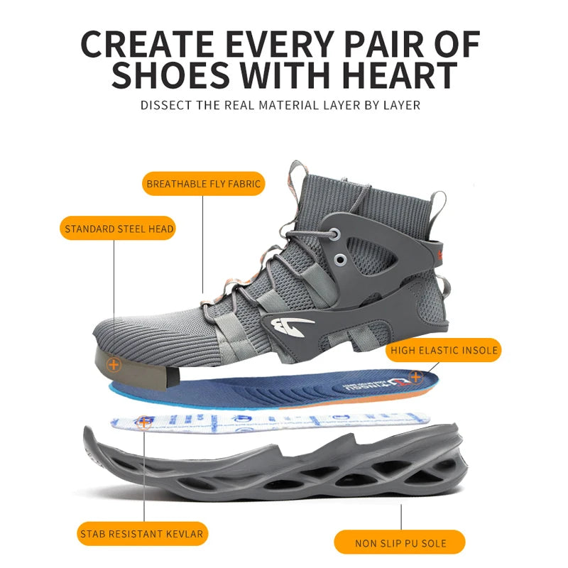 2025 Safety Shoes Steel Toe Shoes Puncture-Proof Adult Work Sneakers