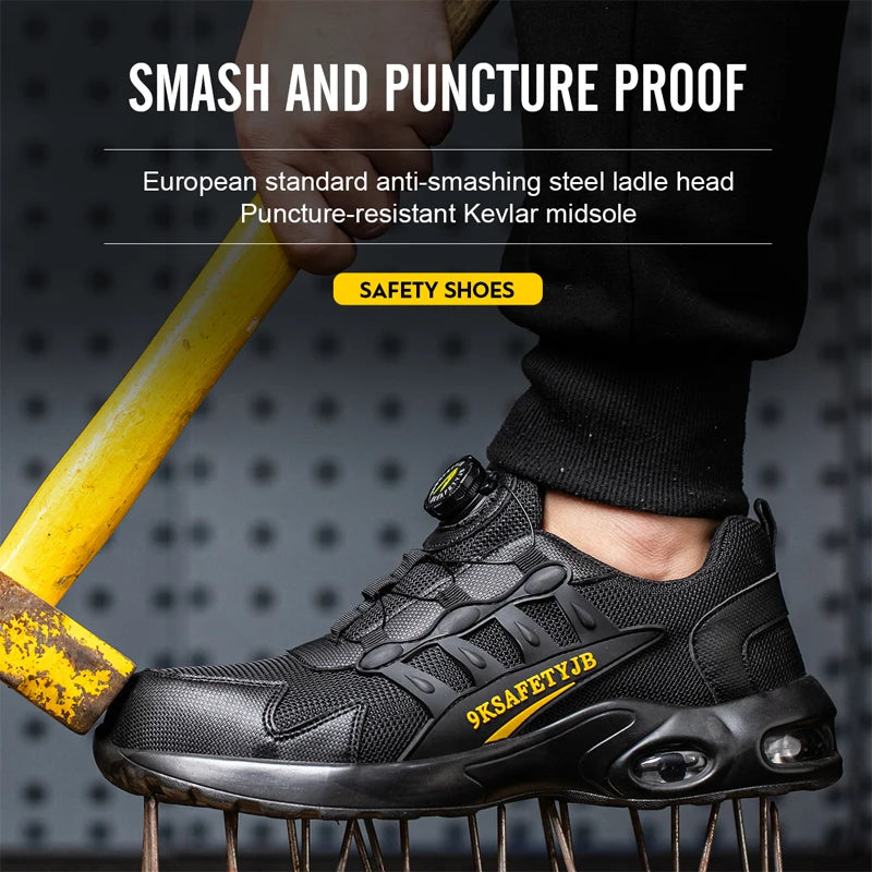 Men's Rotating Button Safety Shoes Steel Toe Puncture-Proof 