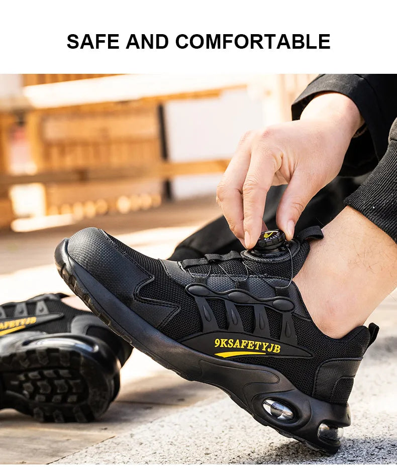Men's Rotating Button Safety Shoes Steel Toe Puncture-Proof 
