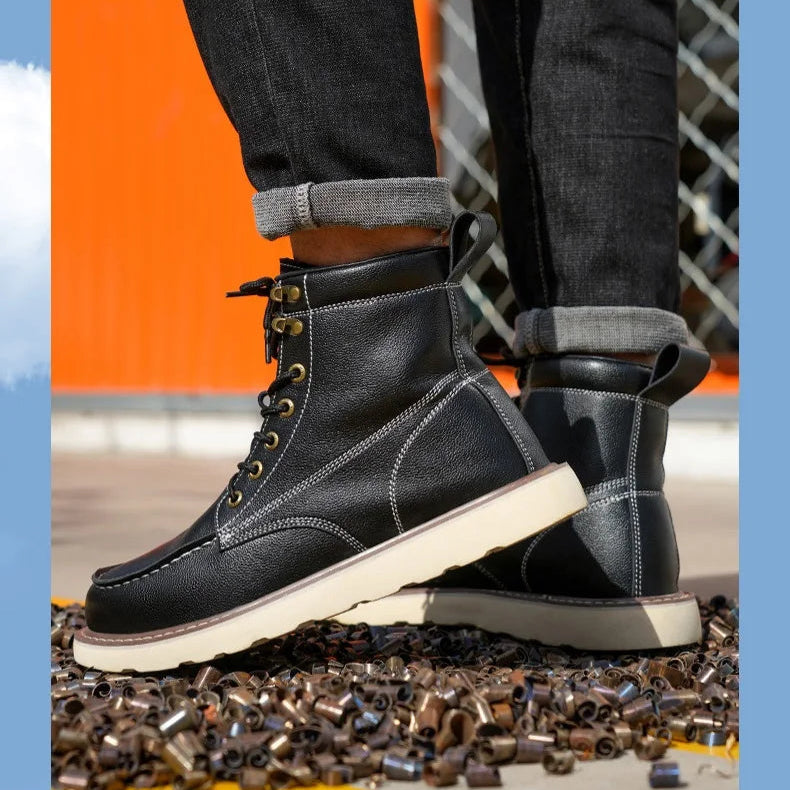 High Quality Leather Work Boots Waterproof, Ankle Boots Steel Toe