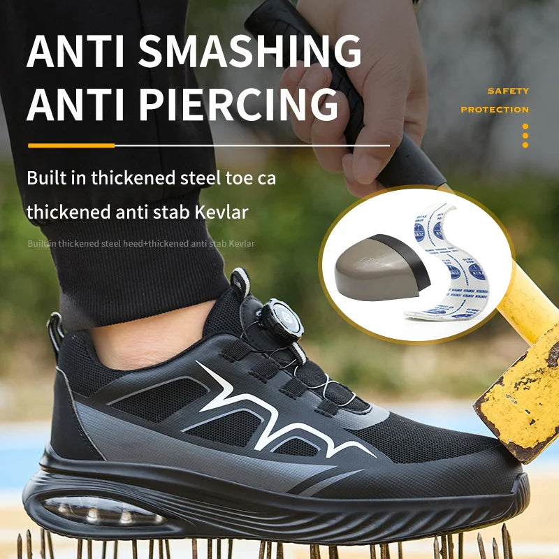 Fashion Safety Shoes Rotating Button Work Sneakers Steel Toe Shoes