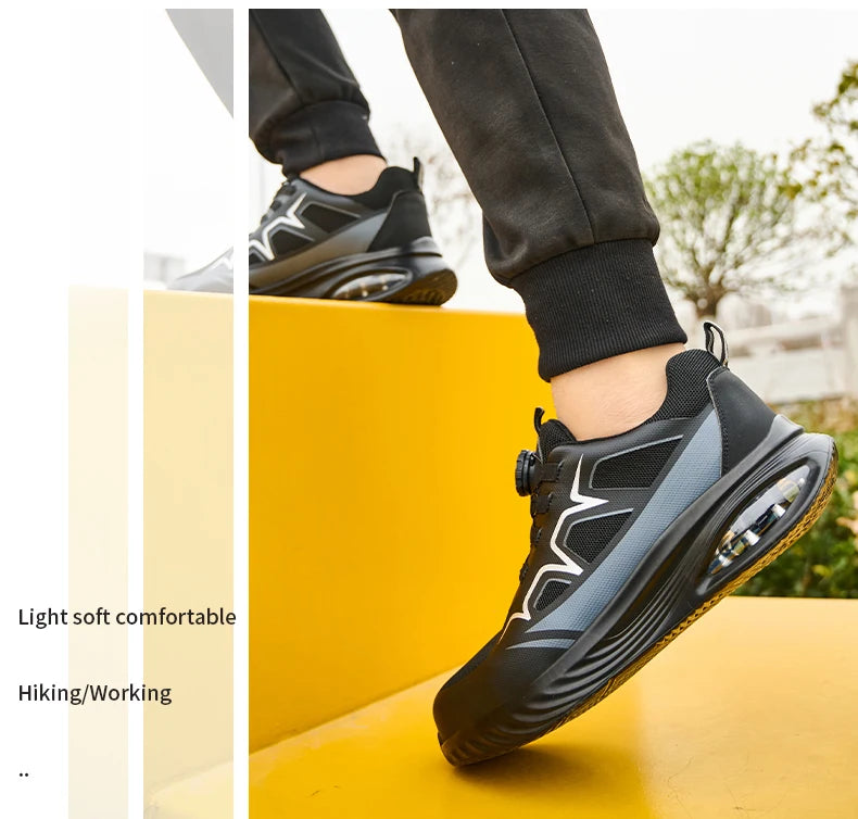 Fashion Safety Shoes Rotating Button Work Sneakers Steel Toe Shoes