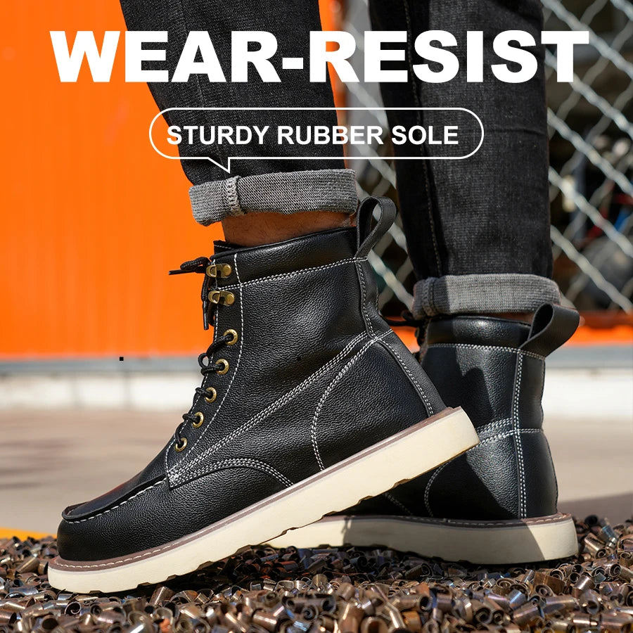 High Quality Leather Work Boots Waterproof, Ankle Boots Steel Toe