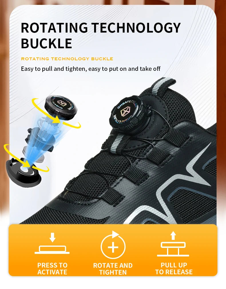 Fashion Safety Shoes Rotating Button Work Sneakers Steel Toe Shoes