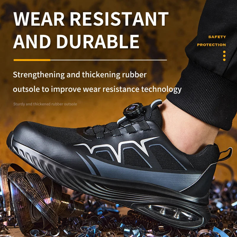 Fashion Safety Shoes Rotating Button Work Sneakers Steel Toe Shoes