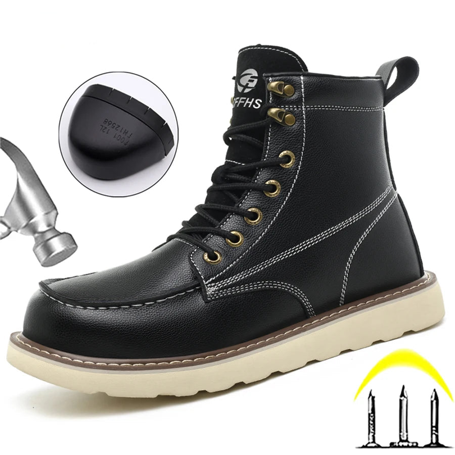 High Quality Leather Work Boots Waterproof, Ankle Boots Steel Toe