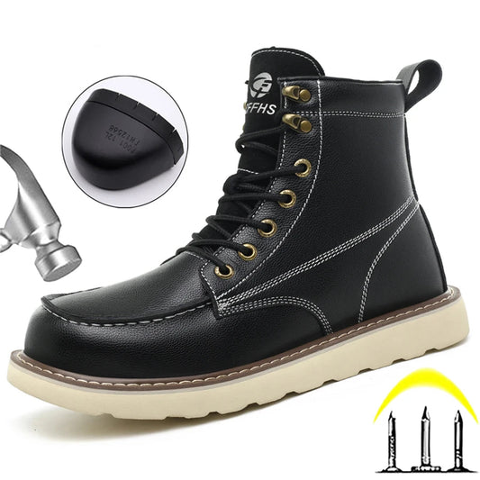 High Quality Leather Work Boots Waterproof, Ankle Boots Steel Toe