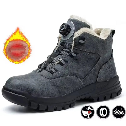 Winter Work Boots Safety Steel Toe Rotating Buttons Shoes Men