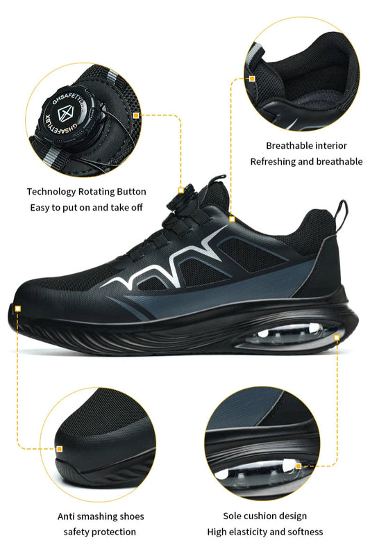Fashion Safety Shoes Rotating Button Work Sneakers Steel Toe Shoes