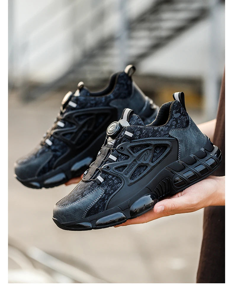 New Rotating Button Work Sneakers Safety Shoes Men Steel Toe Shoes