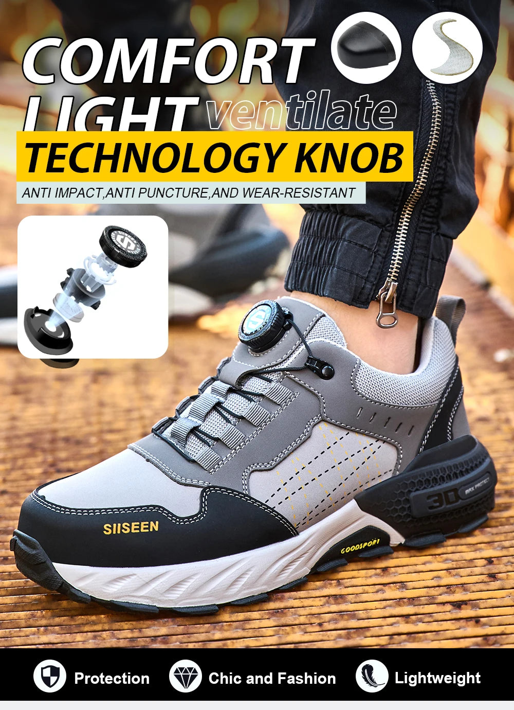 High Quality Work Safety Shoes, Rotating Button Work Sneakers