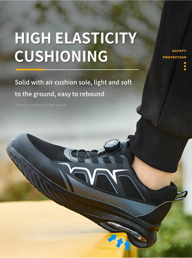 Fashion Safety Shoes Rotating Button Work Sneakers Steel Toe Shoes