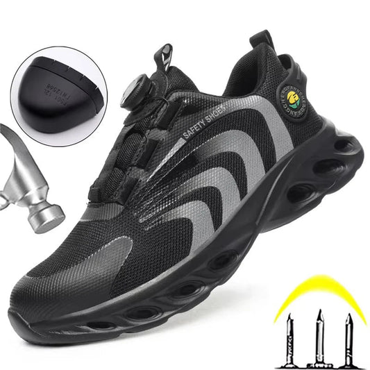 Rotary Buckle Work Sneakers Lightweight Anti-smash Steel Toe Shoes
