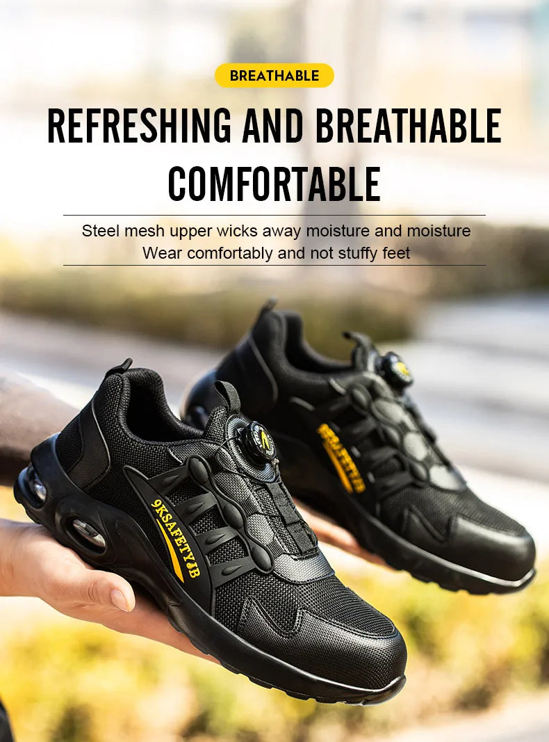 Men's Rotating Button Safety Shoes Steel Toe Puncture-Proof 