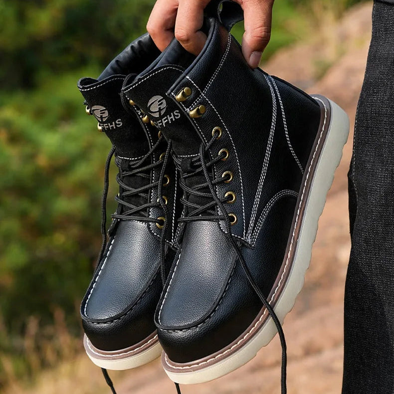 High Quality Leather Work Boots Waterproof, Ankle Boots Steel Toe
