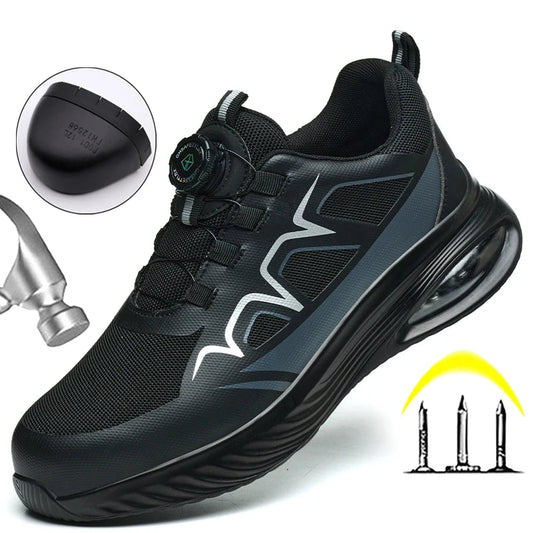 Fashion Safety Shoes Rotating Button Work Sneakers Steel Toe Shoes