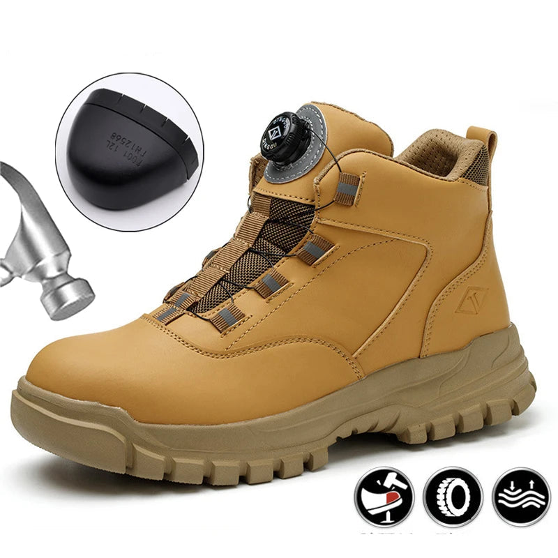 Winter Work Boots Safety Steel Toe Rotating Buttons Shoes Men
