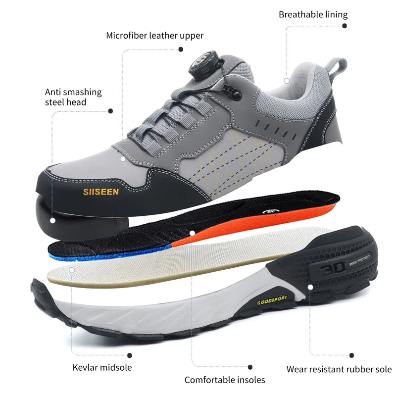 High Quality Work Safety Shoes, Rotating Button Work Sneakers
