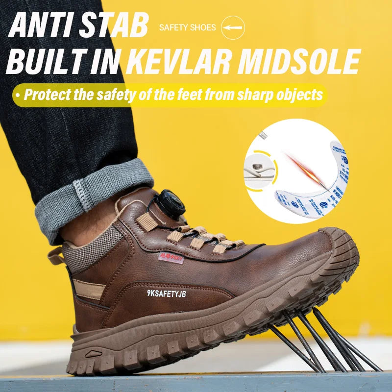 Rotating Button Safety Boots, Steel Toe Boots Waterproof Non-slip