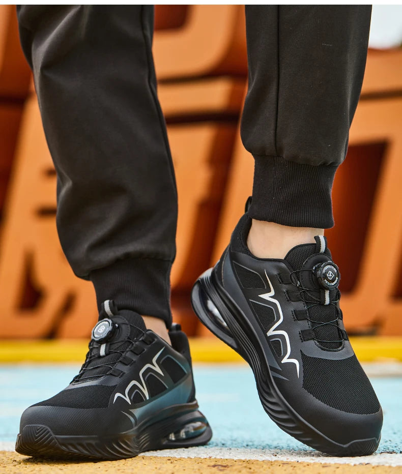 Fashion Safety Shoes Rotating Button Work Sneakers Steel Toe Shoes