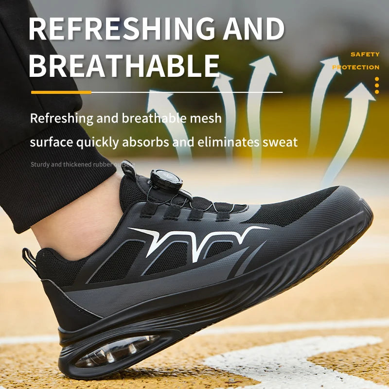 Fashion Safety Shoes Rotating Button Work Sneakers Steel Toe Shoes