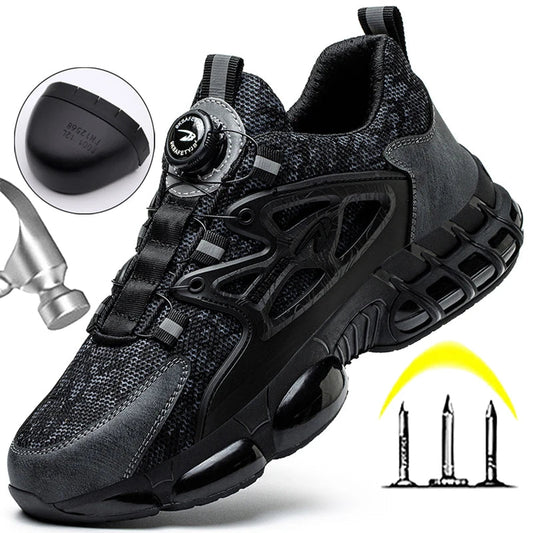 New Rotating Button Work Sneakers Safety Shoes Men Steel Toe Shoes