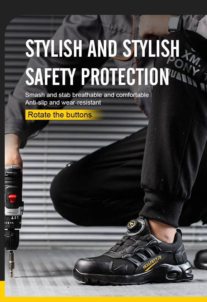 Men's Rotating Button Safety Shoes Steel Toe Puncture-Proof 