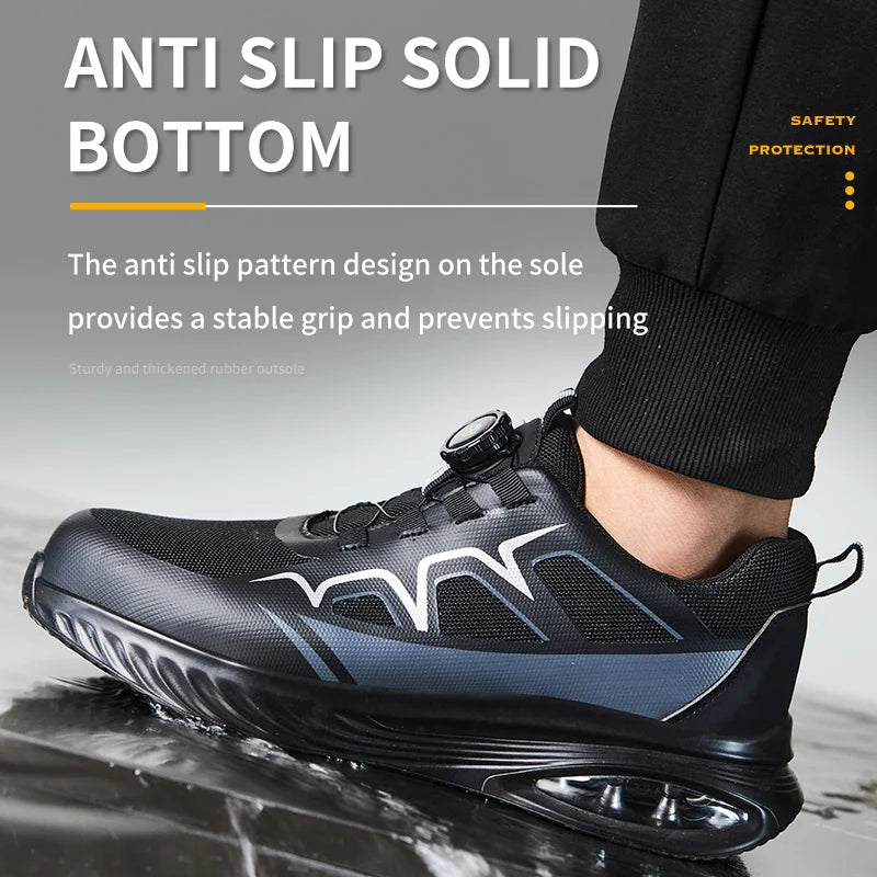 Fashion Safety Shoes Rotating Button Work Sneakers Steel Toe Shoes