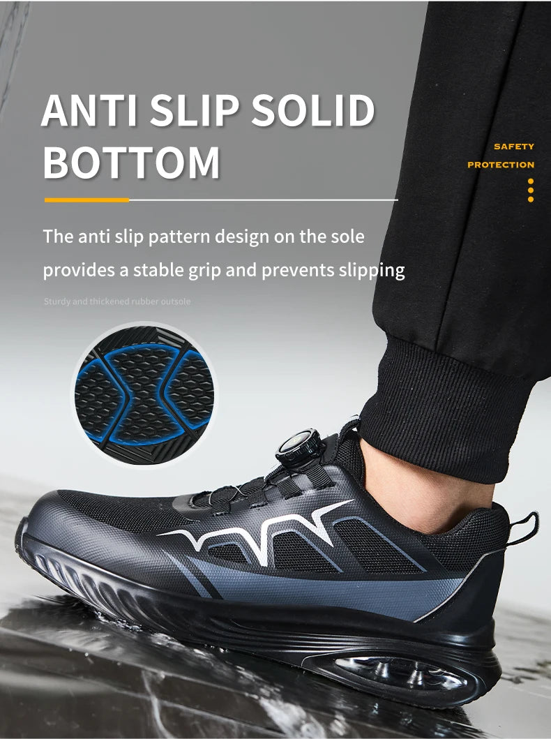 Fashion Safety Shoes Rotating Button Work Sneakers Steel Toe Shoes