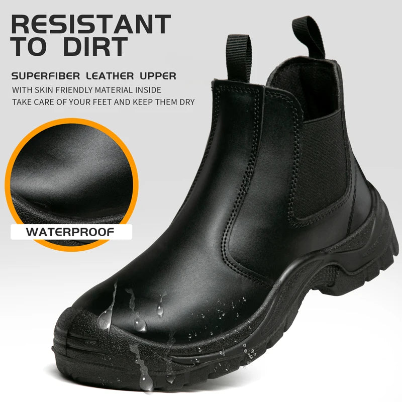 Leather Waterproof Safety Boots, Non-slip, Puncture-Proof Work Boots