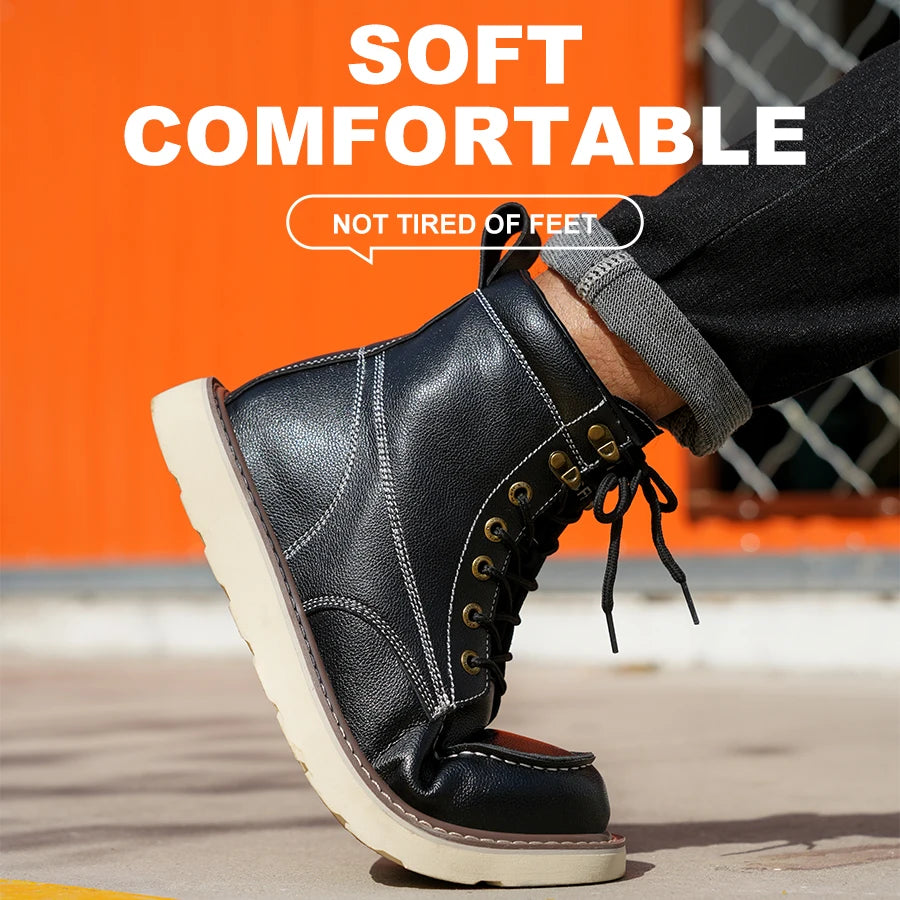 High Quality Leather Work Boots Waterproof, Ankle Boots Steel Toe