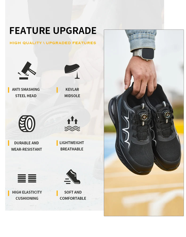 Fashion Safety Shoes Rotating Button Work Sneakers Steel Toe Shoes