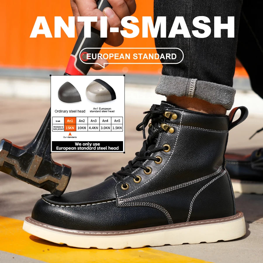 High Quality Leather Work Boots Waterproof, Ankle Boots Steel Toe