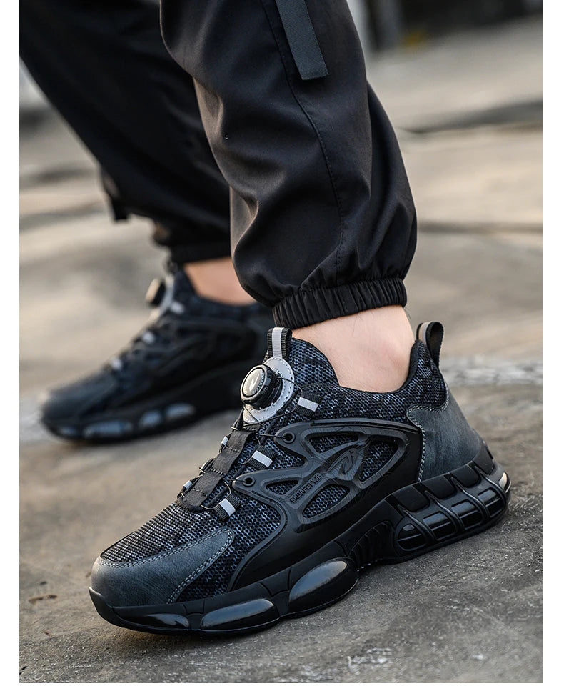 New Rotating Button Work Sneakers Safety Shoes Men Steel Toe Shoes