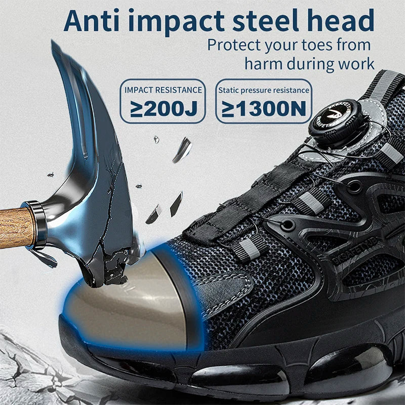 New Rotating Button Work Sneakers Safety Shoes Men Steel Toe Shoes