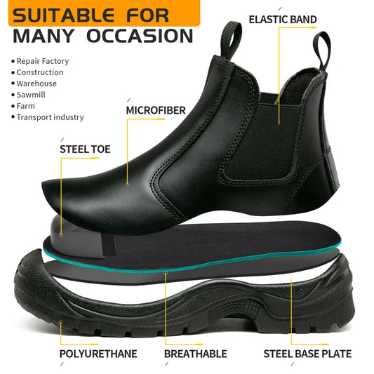 Leather Waterproof Safety Boots, Non-slip, Puncture-Proof Work Boots