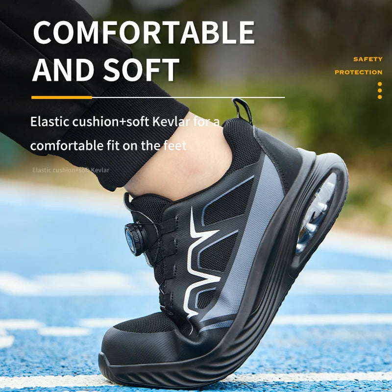 Fashion Safety Shoes Rotating Button Work Sneakers Steel Toe Shoes