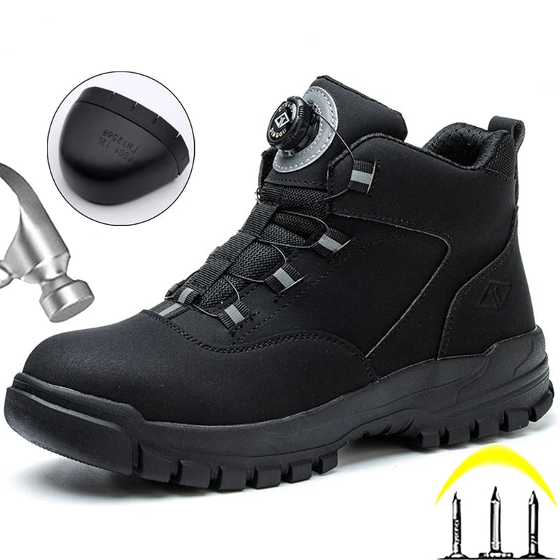 Winter Work Boots Safety Steel Toe Rotating Buttons Shoes Men