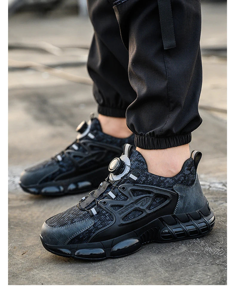 New Rotating Button Work Sneakers Safety Shoes Men Steel Toe Shoes