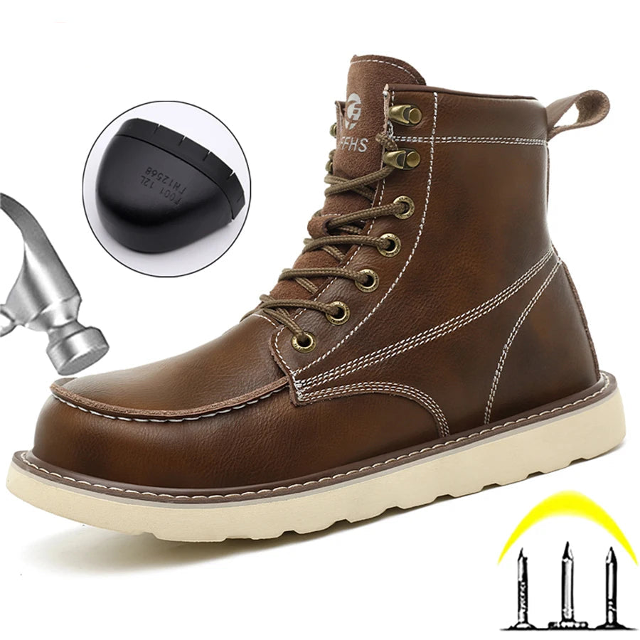 High Quality Leather Work Boots Waterproof, Ankle Boots Steel Toe